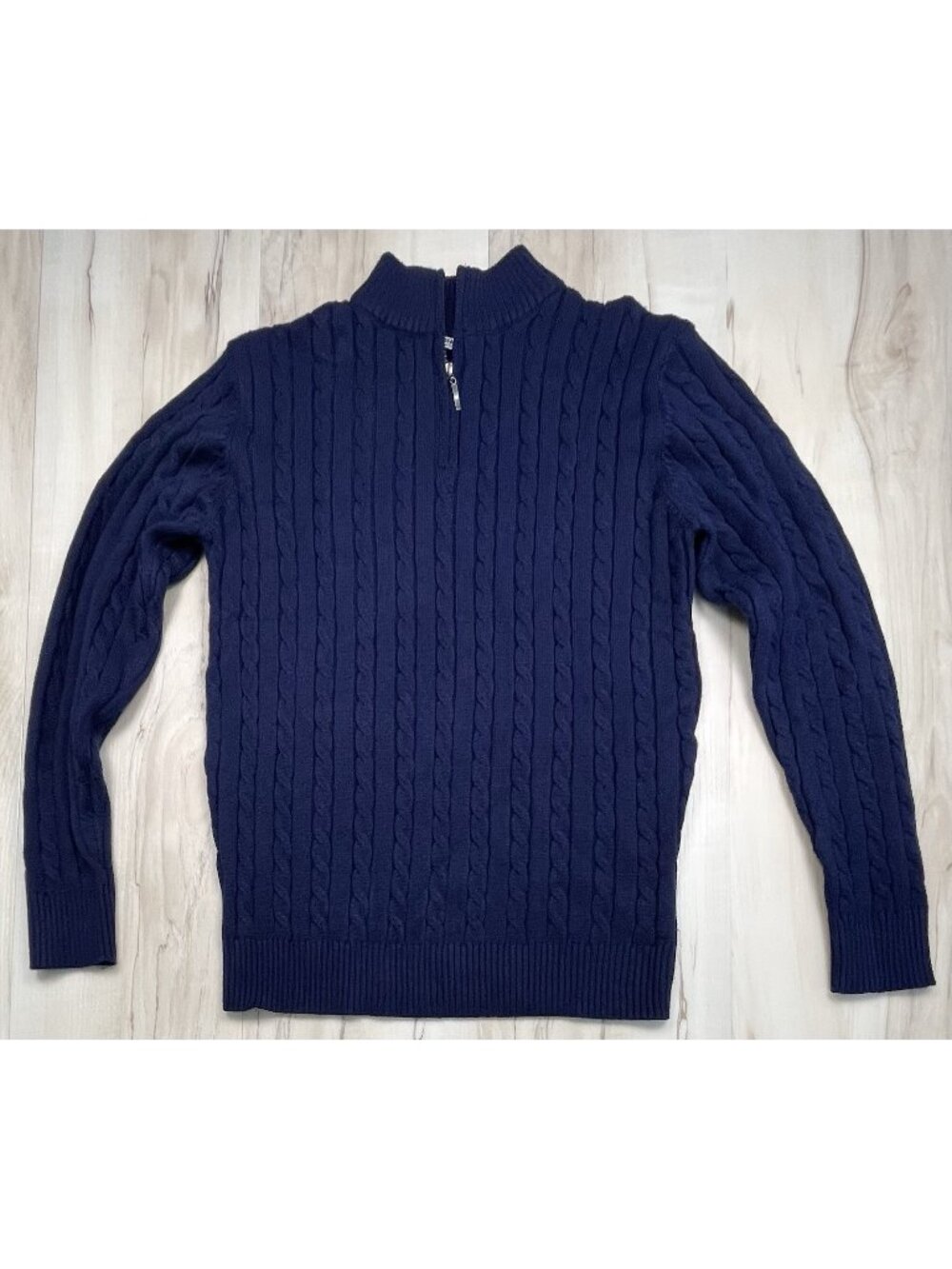 COOFANDY Mens MEDIUM Navy Cable-Knit L/S 1/4-Zip SWEATER Mock Neck Pullover EUC